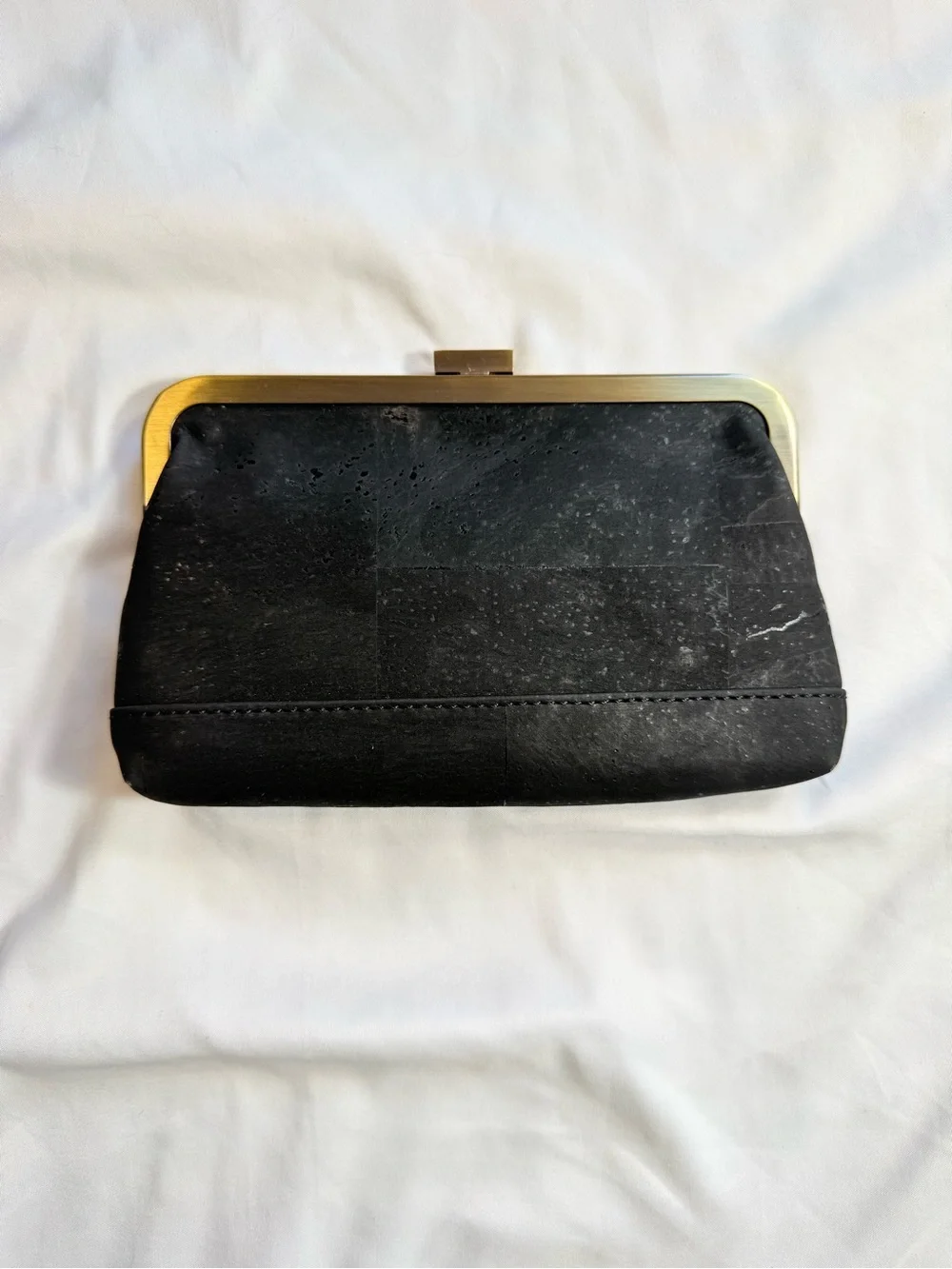 LaFlore Paris Black Cork Frame Clutch / Wallet – Gold Clasp (La Portefeuille)